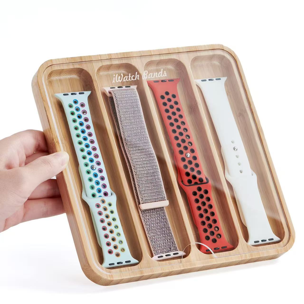 Wooden Compartment Watch Storage Box Watch Strap Display Box Transparent Cover Multi-Compartment Storage Box Bracelet Storage Box