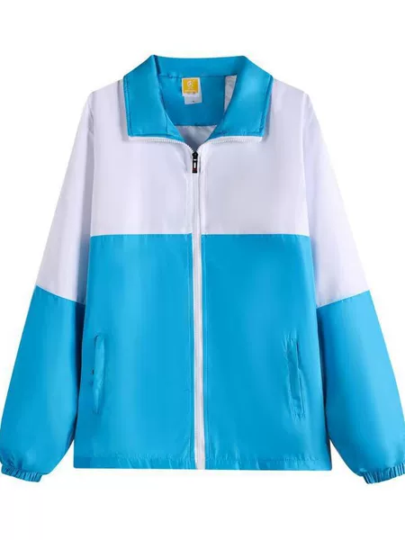Autumn Color-Blocked Windbreaker with Lapel, Long Sleeves, Zipper, Sun Protection, with Pockets, Logo-Printed Advertising Shirt, Jacket Wholesale