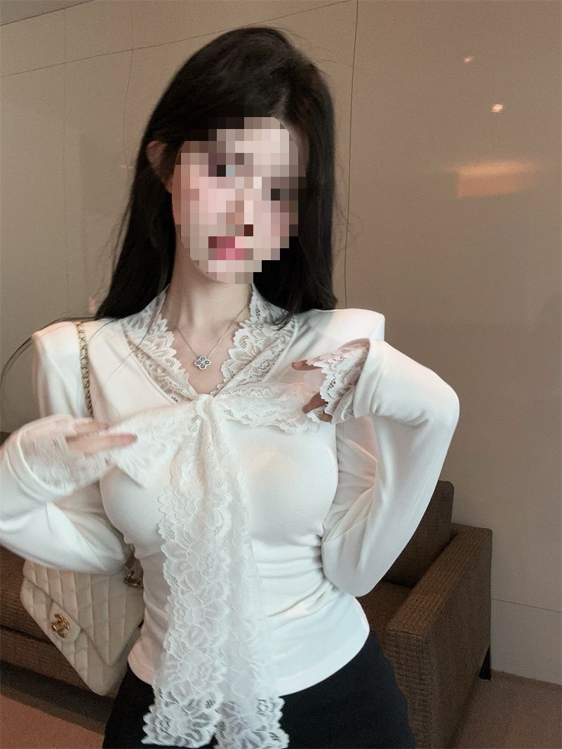 Lace demi-season T-shirt with bow