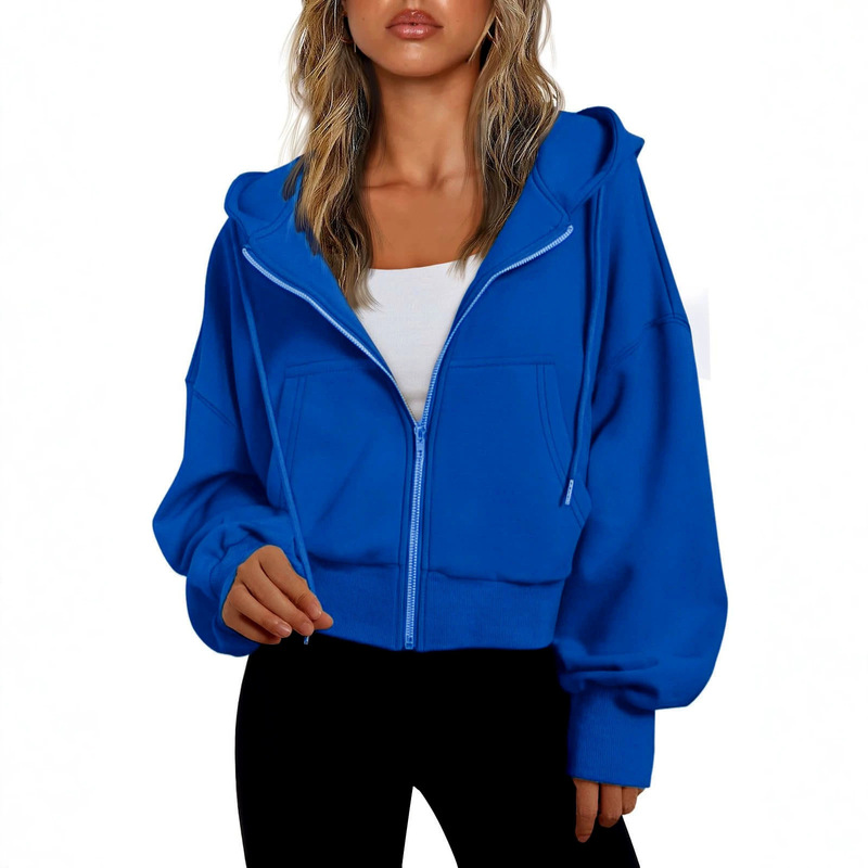 2026 Cross-Border Women's Short Style Autumn Casual Loose Sports Cardigan Fitness Comfortable Hooded Sweatshirt European and American Style 2026 Cross-Border Women's Short Style Autumn Casual Loose Sports Cardigan Fitness Comfortable Hooded Sweatshirt European and American Style