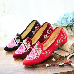 尖頭鞋 單鞋 秀禾新娘鞋繡花布 春秋款旗袍鞋女式尖頭單鞋