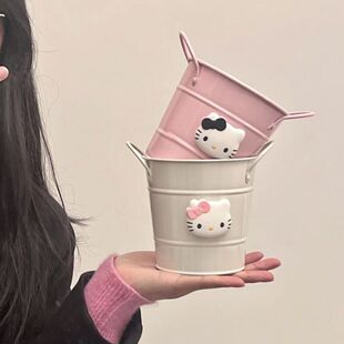 Ins Cute Girl Cat Desktop Storage Bucket Large Capacity Niche New Multi-Functional Storage Bucket Makeup Brush Bucket