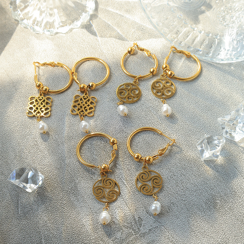 geometric creative design fashionable earrings pearl