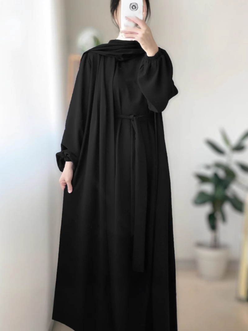 2025 Spring New Arrival Turkey Dubai Solid Color Two-Piece Women's Robe Dress_ecoleips.com