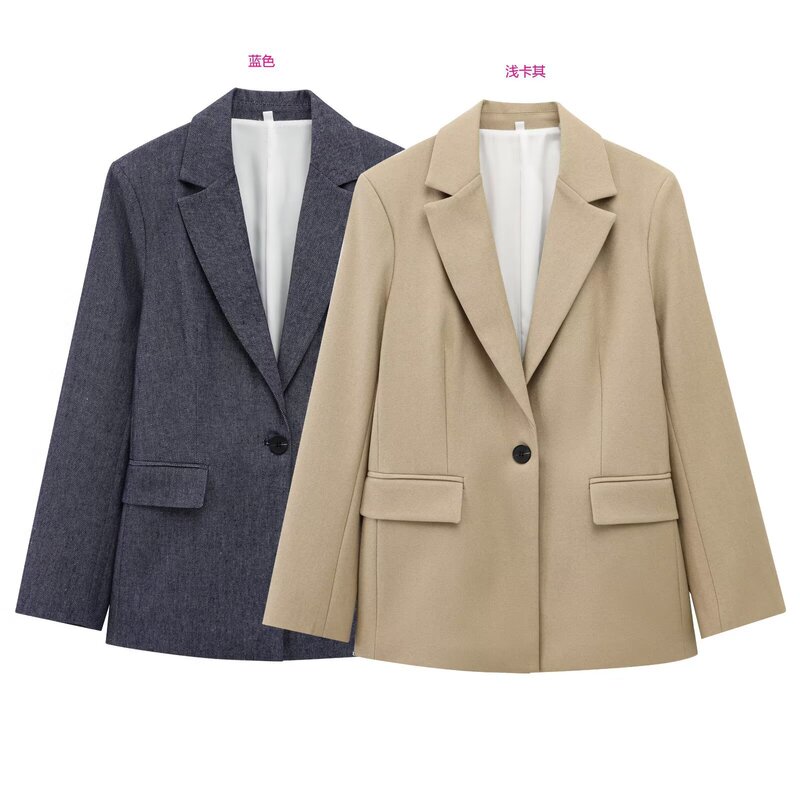 European and American style 2025 spring new women's fashion casual pocket with shoulder pads straight lapel suit jacket