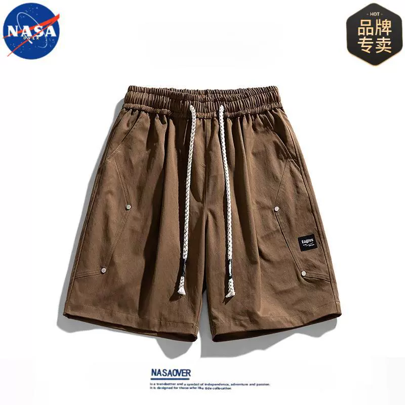 NASA бренд летние ледяные шелковые брюки большие брюки мужские средние брюки шорты, свободные тонкие американские прямые брюки