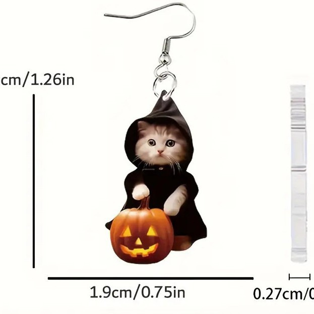 クロスボーダー新製品猫ポータブルカボチャイヤリングアクリルフラットクリエイティブハロウィン面白いゴーストゴーストイヤリング|undefined