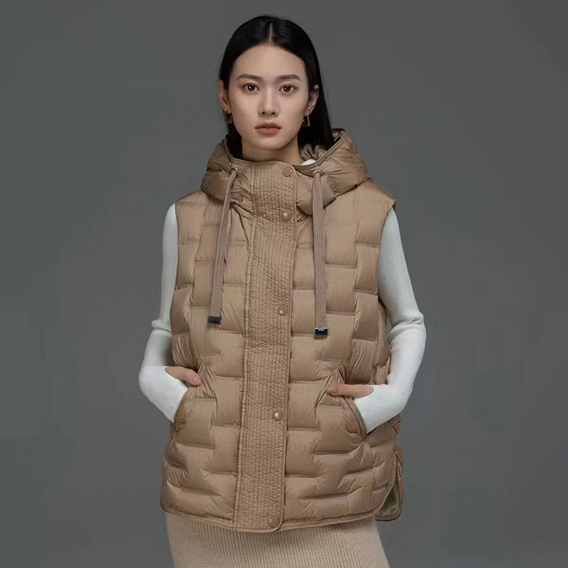 Cross-border autumn and winter new lightweight layered inner hooded down jacket women's vest vest loose fashion coat trendy