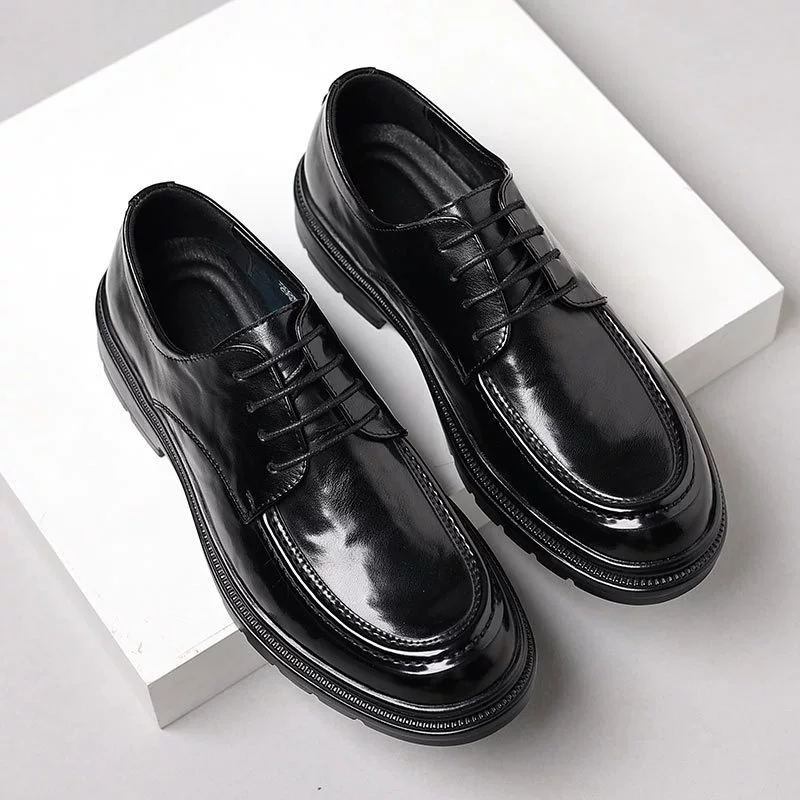 Кожаные кожаные новые осенние деловые кожаные туфли мужские круглые туфли на толстой подошве повседневные туфли жениха свадебные туфли на мягкой подошве