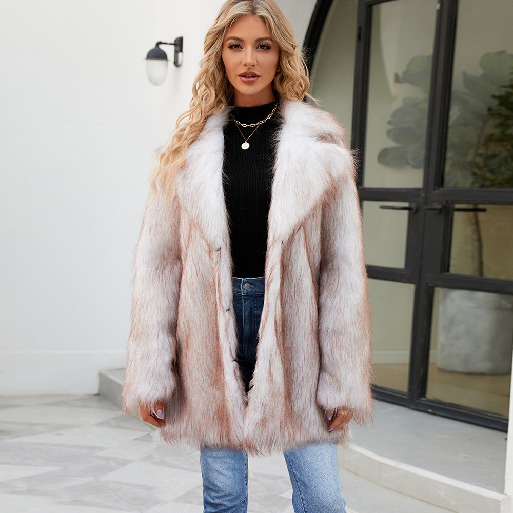 Women's Clothing fashionable casual tops women's fur mid length coats suit collar_voghion.com