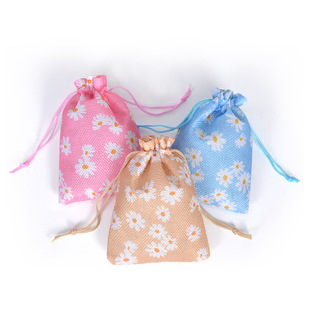 New Colorful Printed Daisy Linen Bag for Children's Dinner Party, Fresh Daisy Decoration Scene Linen Bag