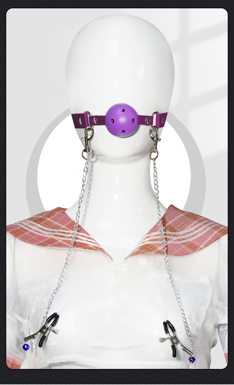 PU Bondage Restraint Set with Mouth Plug and Nipple Clamps for Couples — detail image 22