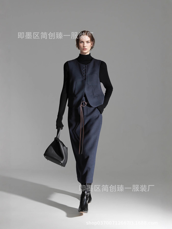 静奢风小众高级知识分子马甲直筒裤套装女半身裙百搭通勤秋新款|undefined