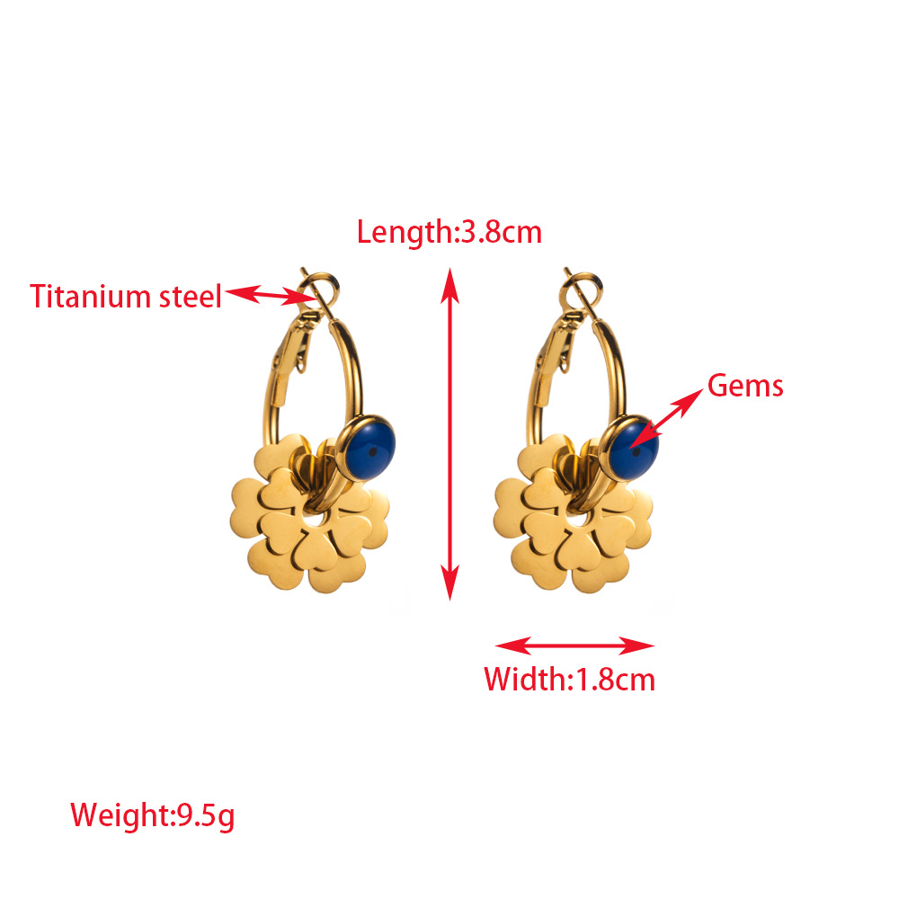 Alloy Ear Needle Material PVD Coated 18K Gold Plated U Shape Devil's Eye Flower 304 Stainless Steel Glass Vintage Style Waterproof Non Tarnish Drop Earrings