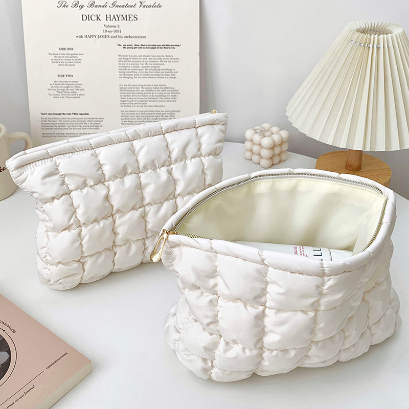 Rice white soft puff makeup bag