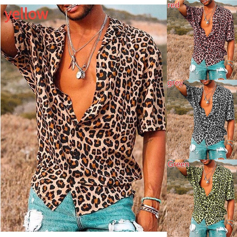 Men's Fashion Leopard Print Short-Sleeve Shirt 2025 Summer New Casual Top Cross-Border Trade Trendy Print