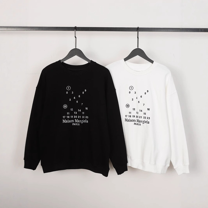 Cross-Border Maison Margiela Mm6 High-Quality Embroidered Letter Round Neck Long-Sleeved Terry Sweatshirt for Men