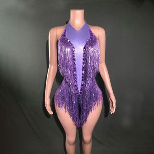 2024 Spring Nightclub Tassel Pants Women's Performance Clothes Sexy Backless Shining Stage Dance Clothes Party Clothes