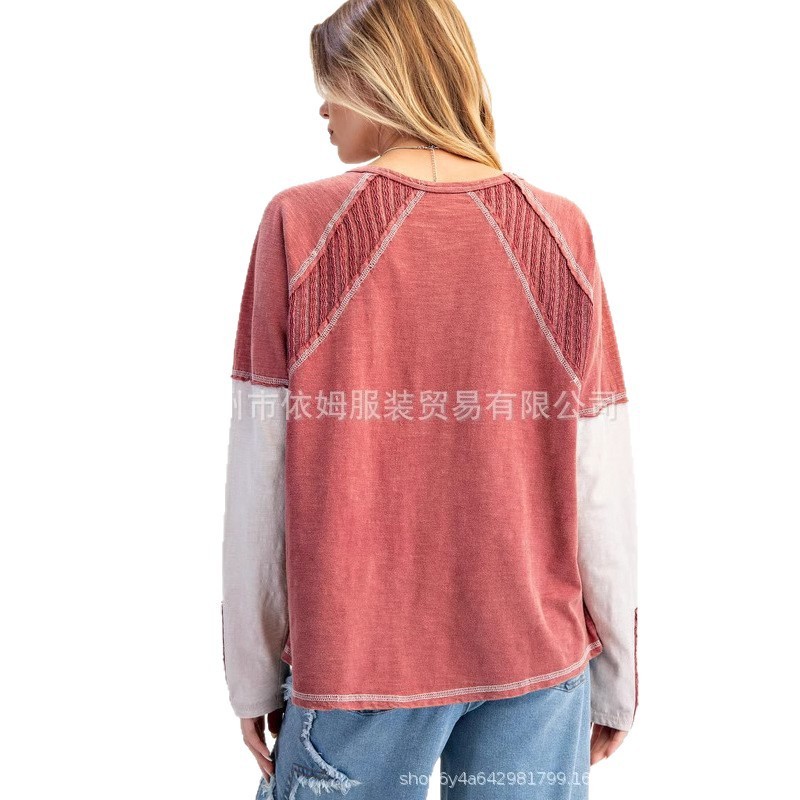 Amazon 25 秋の新作クロスボーダーヨーロッパとアメリカの服パッチワークラウンドネックプルオーバースウェットシャツカジュアルルーズトップ|undefined