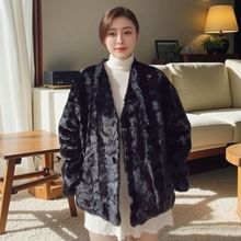 水貂外套女真皮真毛皮毛一体V领皮草外穿网红洋气保暖拼貂