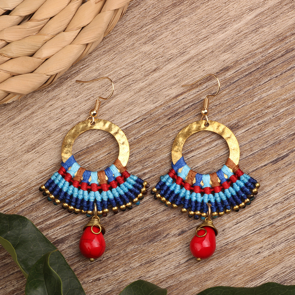 12g Weight Copper Ear Needle Material Drop Earrings Classification 1 Pair Quantity Holiday, Daily Occasion Beaded, Copper Material Geometric Pattern All Seasons Season Women's Gender Bohemian Style 1 Pair Bohemian Geometric Beaded Copper Drop Earrings 7