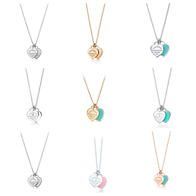 T-brand small double heart enamel necklace, simple, sweet, fashionable, light luxury, popular with influencers, same style for women, direct sales from manufacturer in Europe and America T-brand small double heart enamel necklace, simple, sweet, fashionable, light luxury, popular with influencers, same style for women, direct sales from manufacturer in Europe and America