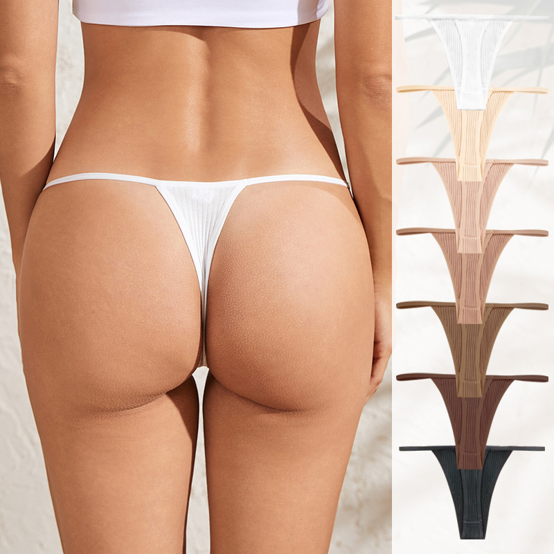 European and American Low-Waist Thin-Strap Women's Cotton Thong Breathable Invisible Thong Seamless Cotton Threaded T-Shaped Underwear for Women