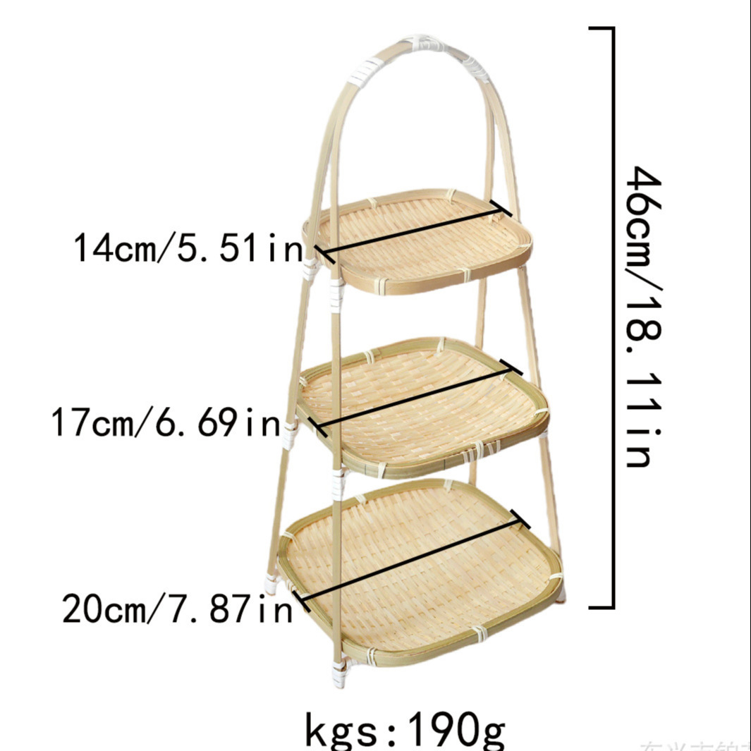 Seleccione estrictamente bambú trenzado canasta ornamentada multicapa rack refrescos de mano bandeja de bocadillos bandeja de cestas de frutas olla caliente