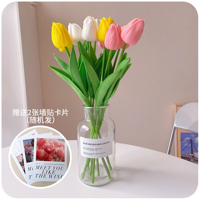 Flores florales Decoración de la sala de estar Decoración Decoración Ramo biónico Tulipán Flor seca de lujo ligero Flor falsa Decoración eterna