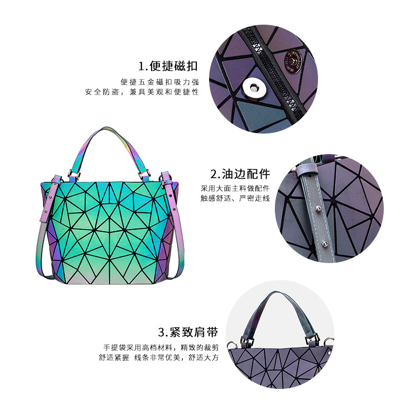 Bolso transfronterizo 2024 bolso de tres piezas de la moda del hombro del todo-fósforo bolsa de mensajero bolso de cubo luminoso geométrico