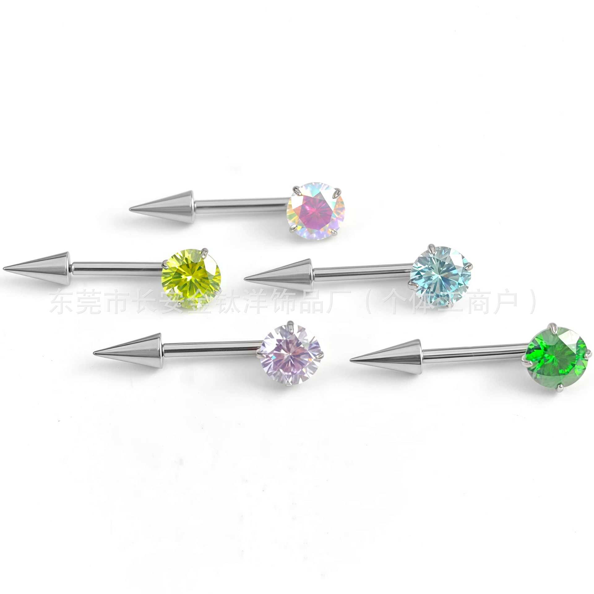 F136 Titanium Internal Thread Pointed Cone Zircon Tiger Nail Earrings G23 Titanium Alloy Body Piercing Jewelry Ear Bone Nails detail image 8