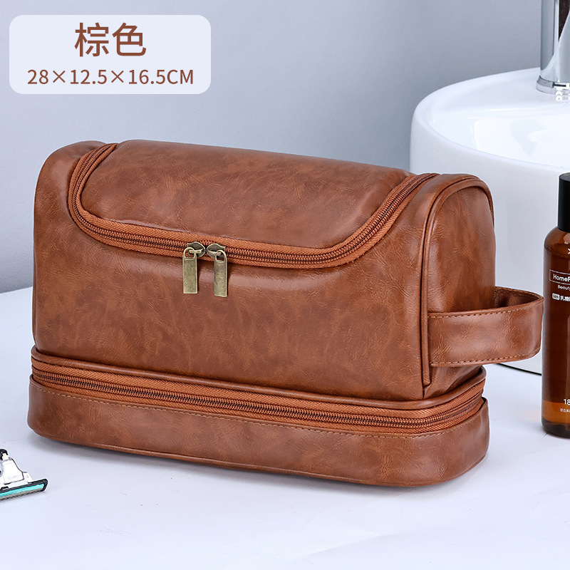Bolsa de almacenamiento portátil con gancho, bolsa de aseo cosmética simple de negocios para hombre portátil de viaje de cuero de pupilo, bolsa de cosméticos