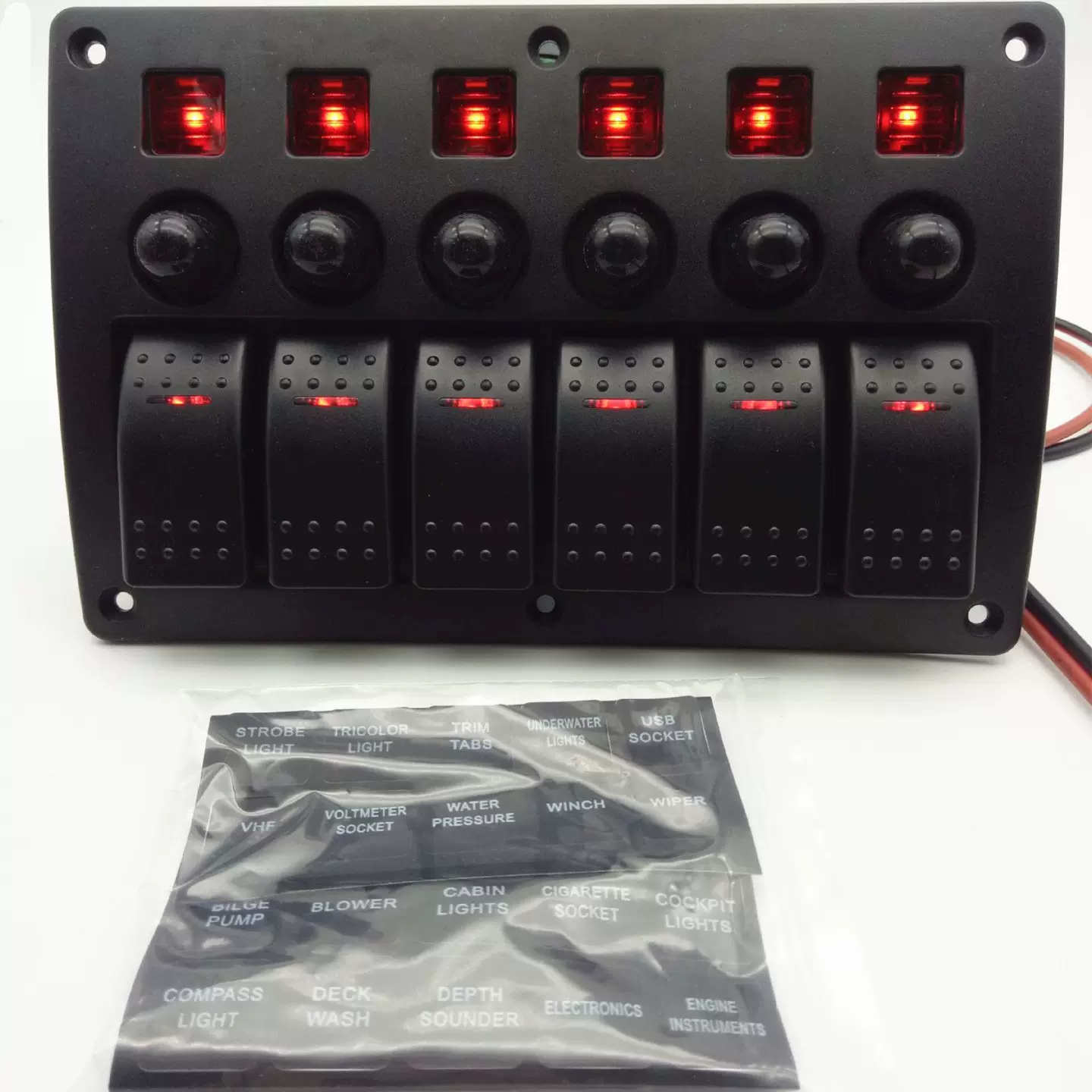热销游艇汽车面板 6位塑胶组合船形开关3P过载保护器带指示灯条