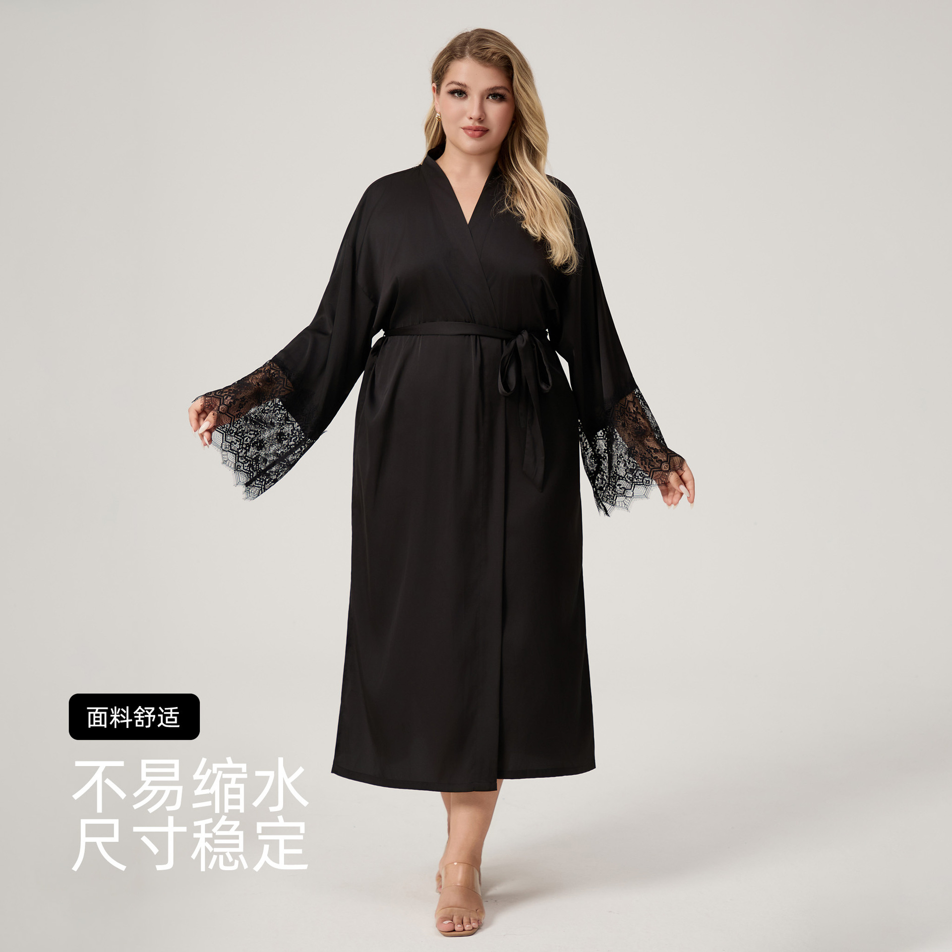 Yaoting satén de chiffón de primavera y otoño pijama de encaje de mangas largas pijamas de tamaño grande ropa para el hogar CP3824