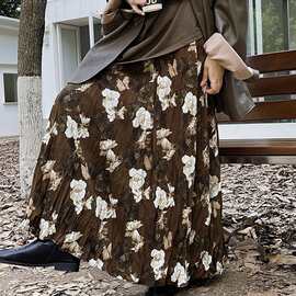 【现货】2025欧美新款女装碎花印花拼接松紧腰宽松休闲长款半身裙