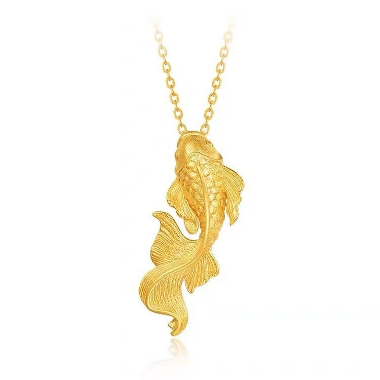Collier carpe porte-bonheur plaqué or, bijou de niche à la couleur durable pour femme, pendentif carpe koï luxueux et léger haut de gamme_voghion.com