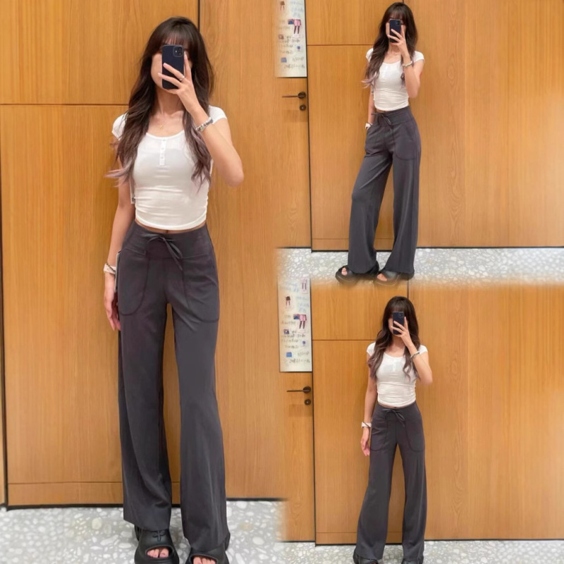 Lulufend Pocket Straight-Leg Pants for Women, High-Waisted Sports Fitness Pants, Loose Slimming Wide-Leg Yoga Pants, Athletic Pants