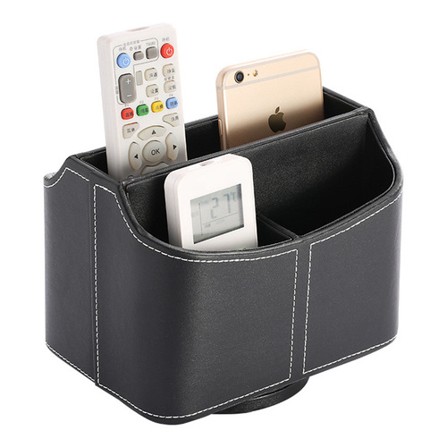 Leather desk multi-functional storage box creative rotating pen holder cosmetic organizer desk remote control storage box