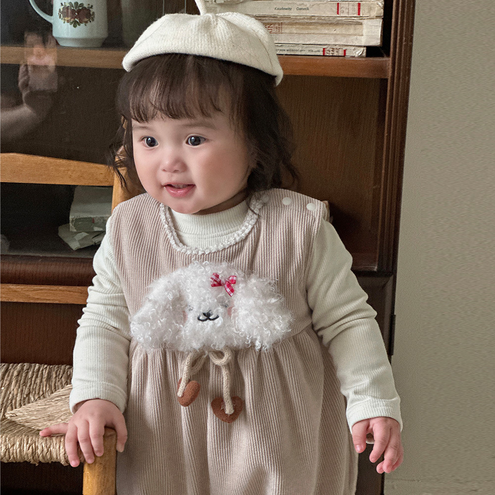 2024 ropa de bebé otoño e invierno engrosado y cálido servicio de salida nube de dibujos animados traje de bebé femenino coreano de dos piezas