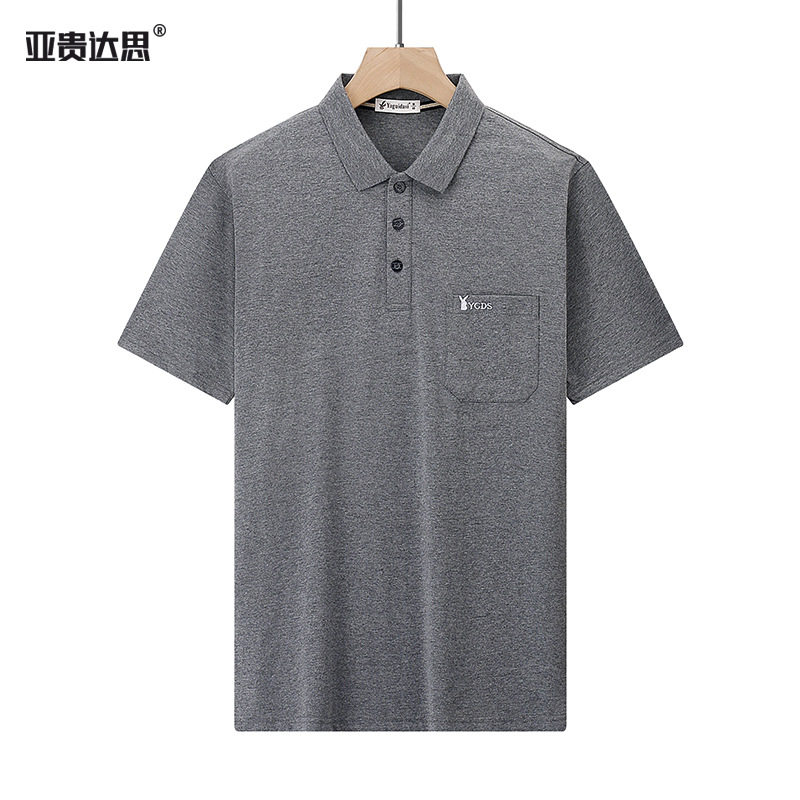 Verano de los hombres de mediana edad papá solapa de algodón bolsillo real Camiseta de manga corta de mediana edad y ancianos sueltos Top ropa de verano abuelo