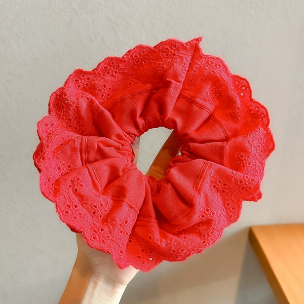 3# Red lace large intestine hair ring (4 layers)