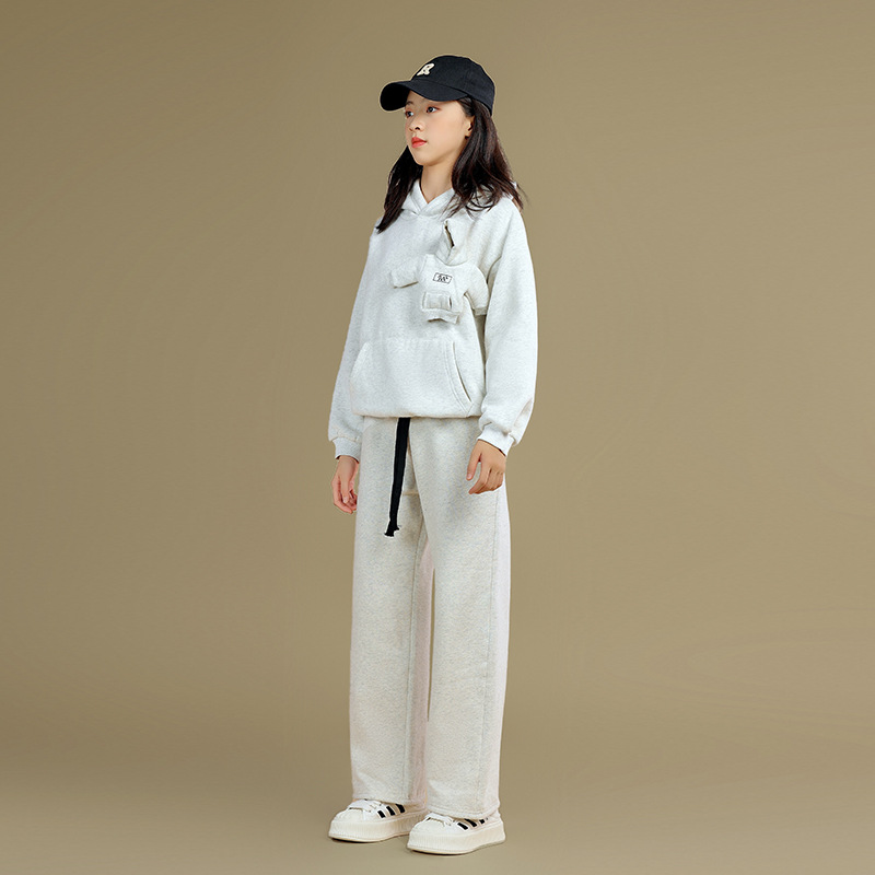 Ropa para niños 2023 otoño y el invierno nueva chica de lana suéter pantalones traje los grandes movimiento aire exterior