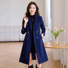 蓝色大衣外套女款毛呢风衣2025新款秋冬高级感修身中长款西装外套