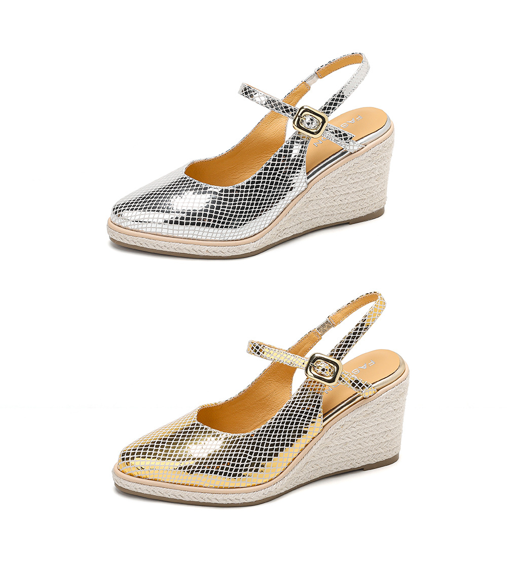 Sandal cao gót nữ mũi nhọn quai ngang đế xuồng gót 9 cm — màu vàng, bạc chi tiết 22