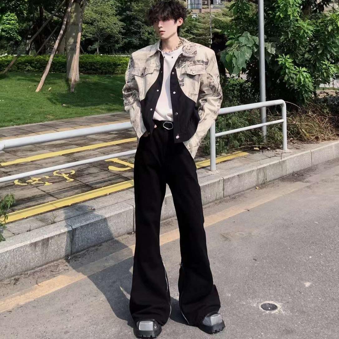 틈새 해체 넥타이 다이 디자인 센스 어깨 패드 재킷 남성 하이 엔드 센스 리퍼 핸섬 프로필 재킷 트렌디