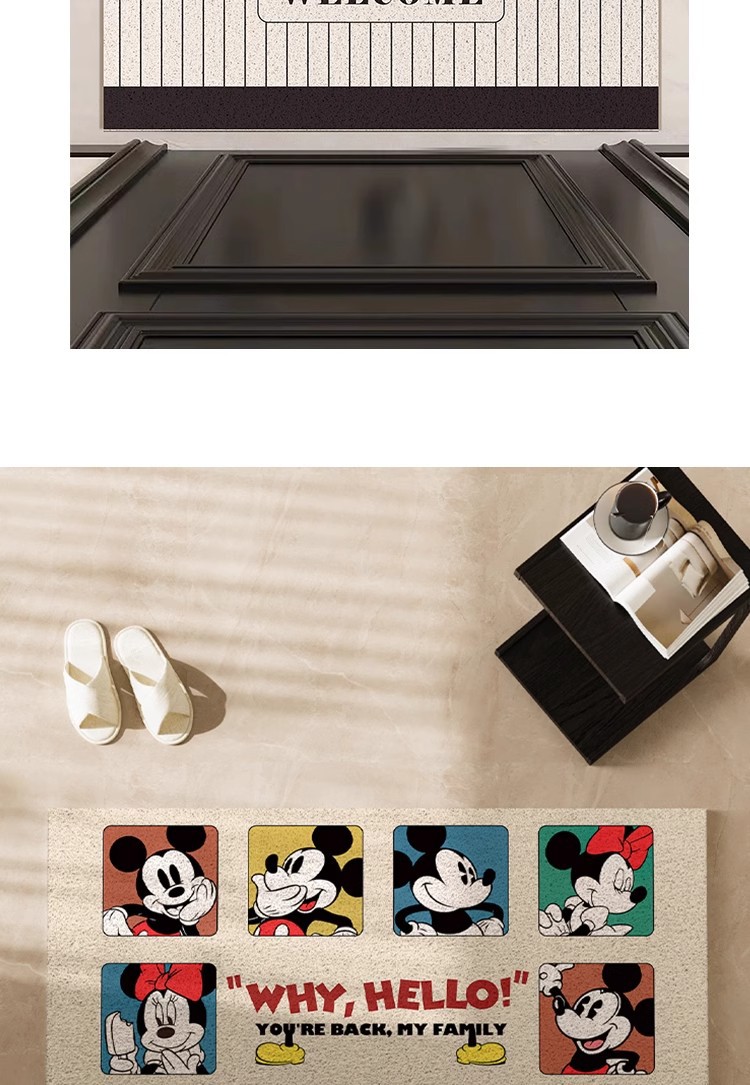 Mickey Cartoon Entrance Door Silk Circle Floor Mat, Entrance Door Mat, Stain-Resistant and Easy to Care For, Entrance Door Carpet Can Be Cut