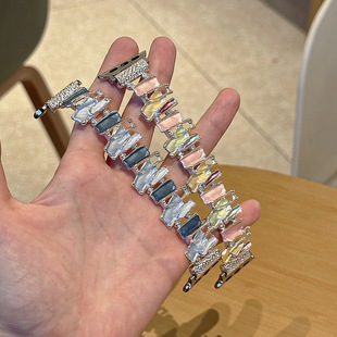 Suitable for AppleWatch Irregular Square Elastic Strap S9/10 Apple Watch Integrated Metal Chain Watch