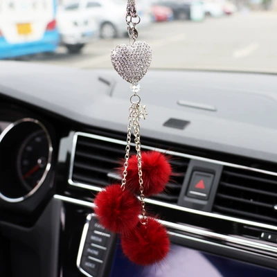 Car hanging: ball car pendant car pendant - peach-heart-burgundy-mink-fur
