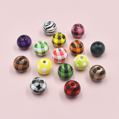 Cross-border new style tweed wood bead DIY pendant decoration string beads colorful checkered wood bead accessories wholesale 