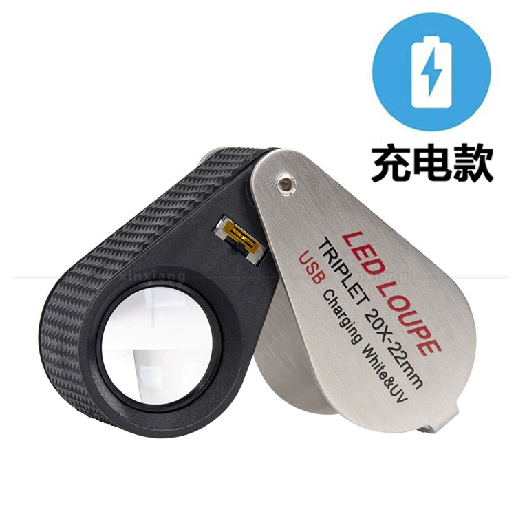 Новый светодиодный детектор денег металлический складной ювелирный увеличительное стекло USB зарядка белый фиолетовый двойной свет вид античный бриллиант 30 раз